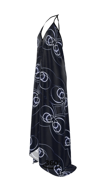 UNTITLED x Indira Cesarine "Lumière" Series Black and Blue Circles Halterneck Backless Dress - Limited Edition