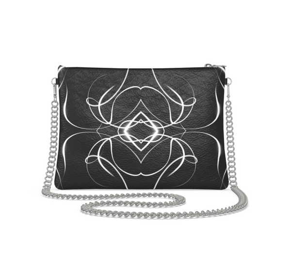 UNTITLED x Indira Cesarine "Lumière" Series Black and White Leather Kaleidoscopic Crossbody Bag with Silver Chain - Limited Edition