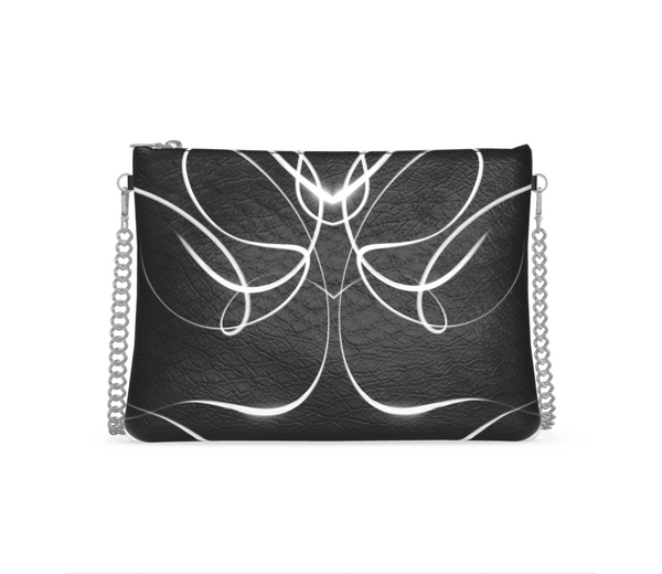 UNTITLED x Indira Cesarine "Lumière" Series Black and White Leather Kaleidoscopic Crossbody Bag with Silver Chain - Limited Edition