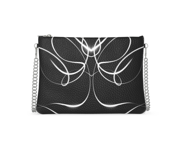 UNTITLED x Indira Cesarine "Lumière" Series Black and White Leather Kaleidoscopic Crossbody Bag with Silver Chain - Limited Edition