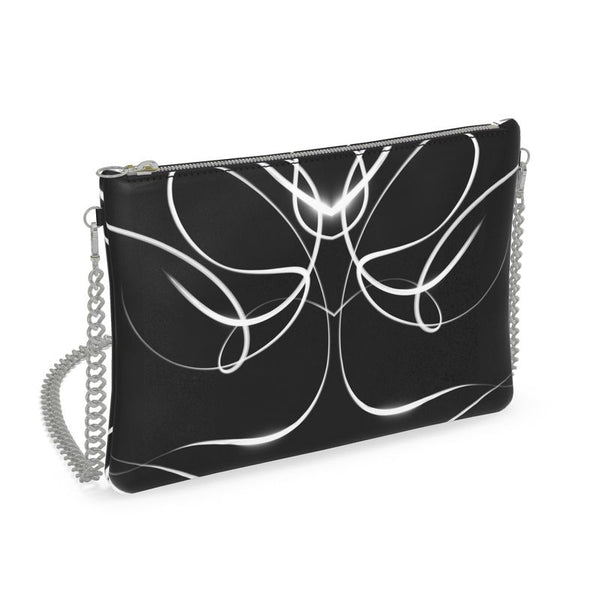 UNTITLED x Indira Cesarine "Lumière" Series Black and White Leather Kaleidoscopic Crossbody Bag with Silver Chain - Limited Edition