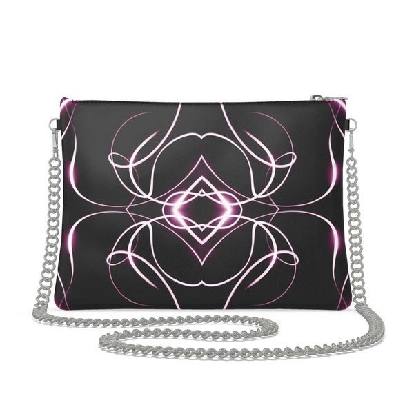 UNTITLED x Indira Cesarine "Lumière" Series Black and Pink Kaleidoscopic Leather Crossbody Bag with Silver Chain - Limited Edition