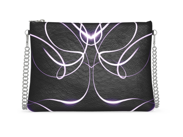 UNTITLED x Indira Cesarine "Lumière" Series Black and Violet Kaleidoscopic Leather Crossbody Bag with Silver Chain - Limited Edition