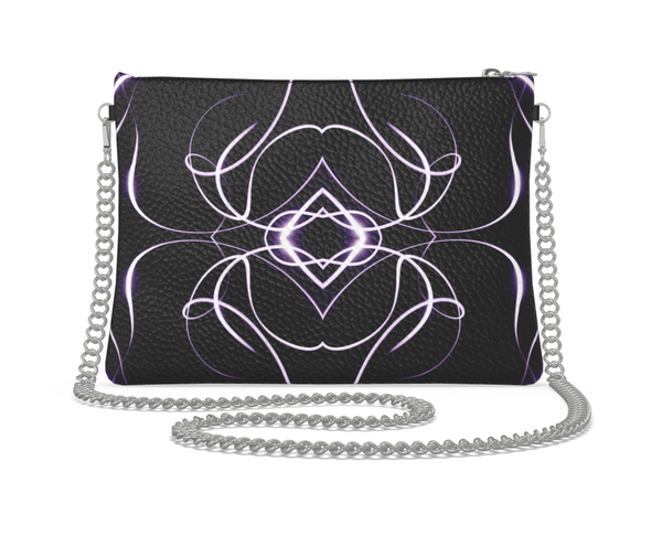 UNTITLED x Indira Cesarine "Lumière" Series Black and Violet Kaleidoscopic Leather Crossbody Bag with Silver Chain - Limited Edition