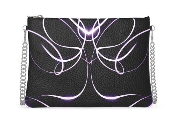 UNTITLED x Indira Cesarine "Lumière" Series Black and Violet Kaleidoscopic Leather Crossbody Bag with Silver Chain - Limited Edition