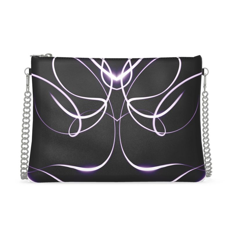 UNTITLED x Indira Cesarine "Lumière" Series Black and Violet Kaleidoscopic Leather Crossbody Bag with Silver Chain - Limited Edition