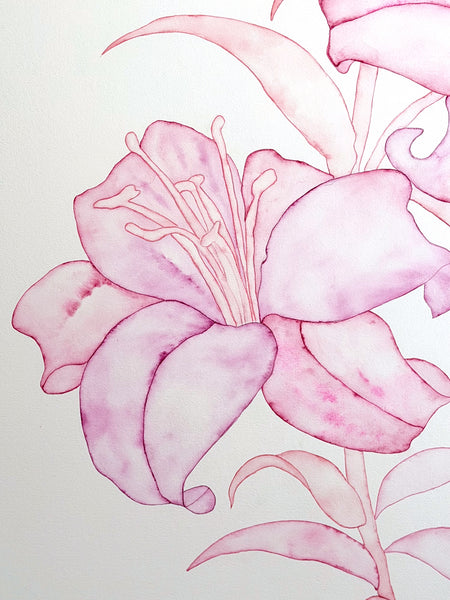 Helena Calmfors "Large Lillies" Watercolor Painting (Mounted on Wood Panel)