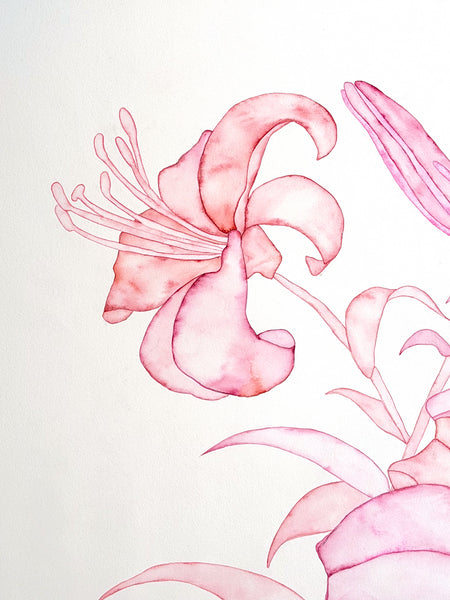 Helena Calmfors "Large Lillies" Watercolor Painting (Mounted on Wood Panel)