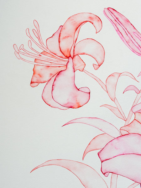 Helena Calmfors "Large Lillies" Watercolor Painting (Mounted on Wood Panel)