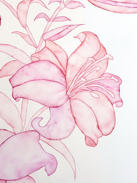 Helena Calmfors "Large Lillies" Watercolor Painting (Mounted on Wood Panel)