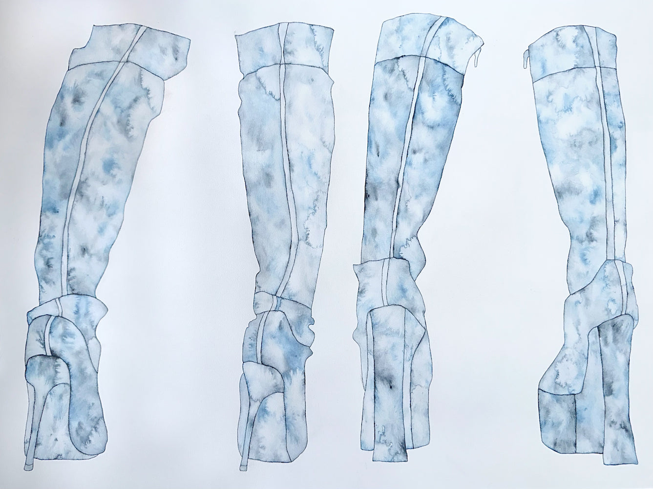 Helena Calmfors "These Boots Will Walk All Over You" Watercolor Painting (Mounted on Wood Panel)