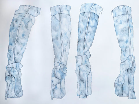 Helena Calmfors "These Boots Will Walk All Over You" Watercolor Painting (Mounted on Wood Panel)