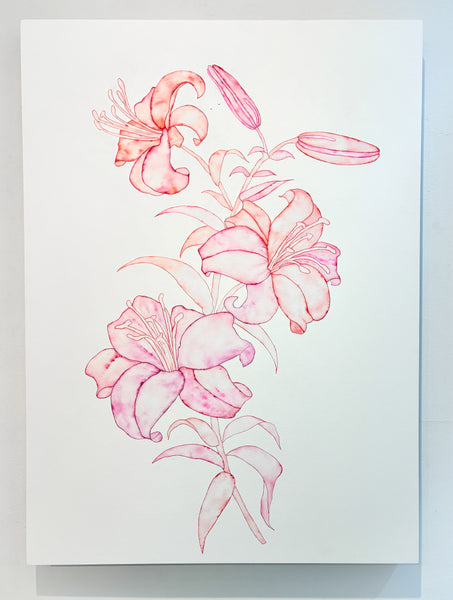 Helena Calmfors "Large Lillies" Watercolor Painting (Mounted on Wood Panel)