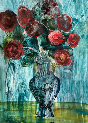 Martha Zmpounou "Floral Arrangement (Blue & Red)"
