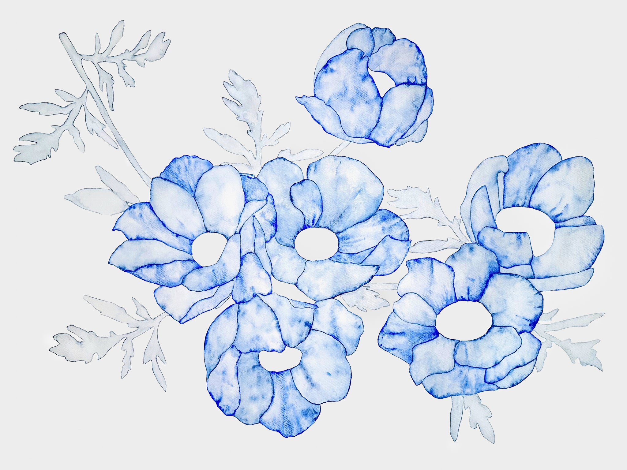 Helena Calmfors "Anemonies" Watercolor Painting (Framed)