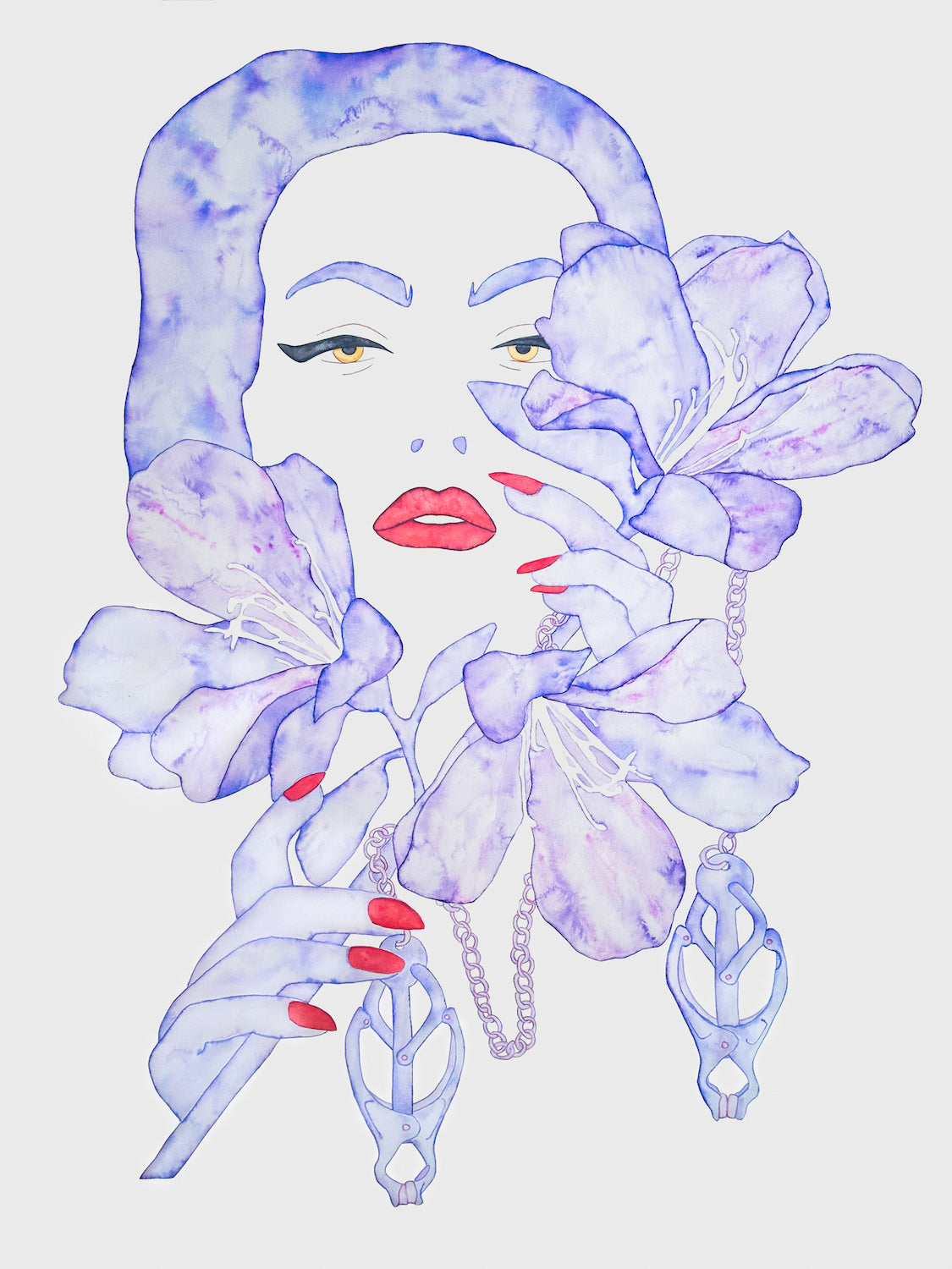 Helena Calmfors "Behind the Mask" Watercolor Painting (Framed)