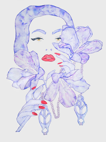 Helena Calmfors "Behind the Mask" Watercolor Painting (Framed)