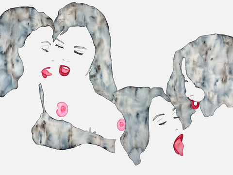 Helena Calmfors "Foursome" Watercolor Painting (Framed)