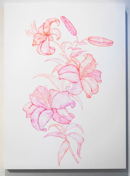 Helena Calmfors "Large Lillies" Watercolor Painting (Mounted on Wood Panel)