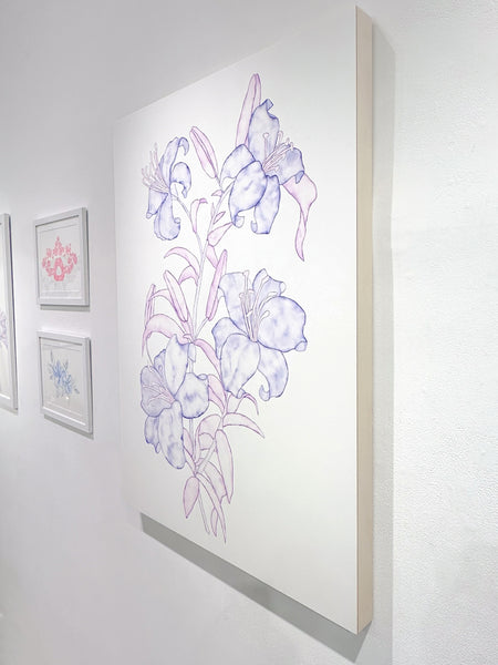 Helena Calmfors "Large Lillies Purple" Watercolor Painting (Mounted on Wood Panel)