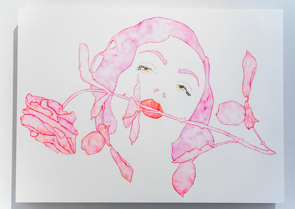 Helena Calmfors "Softness" Watercolor Painting (Mounted on Wood Panel)