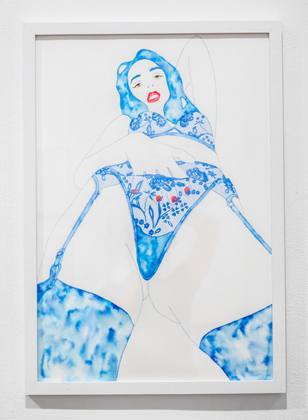 Helena Calmfors "The Kiss" Watercolor Painting (Framed)